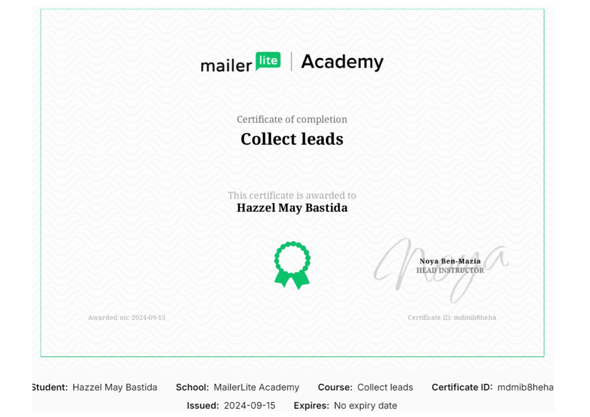 Collect Leads certificate
