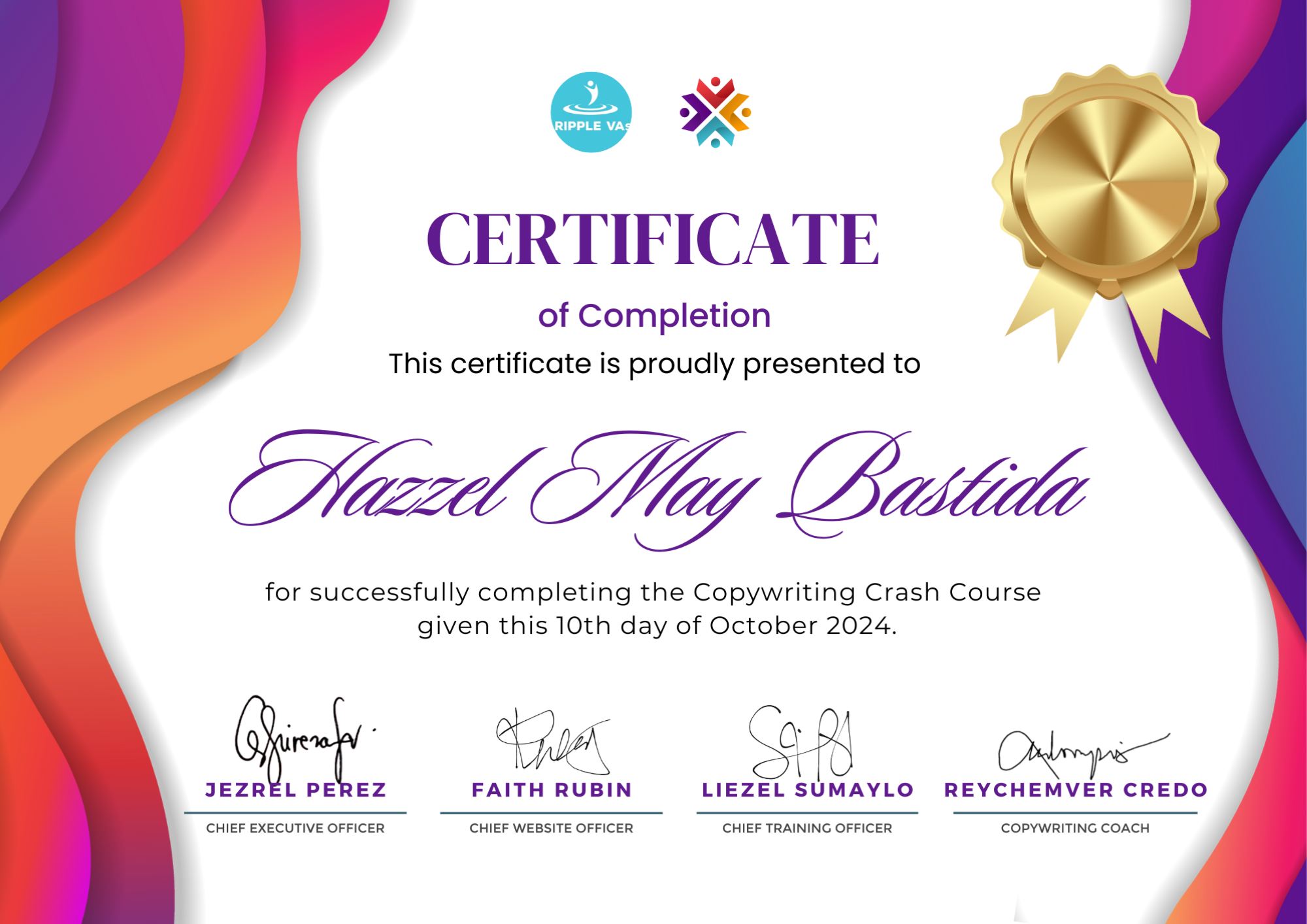 Copywriting Crash Course certificate