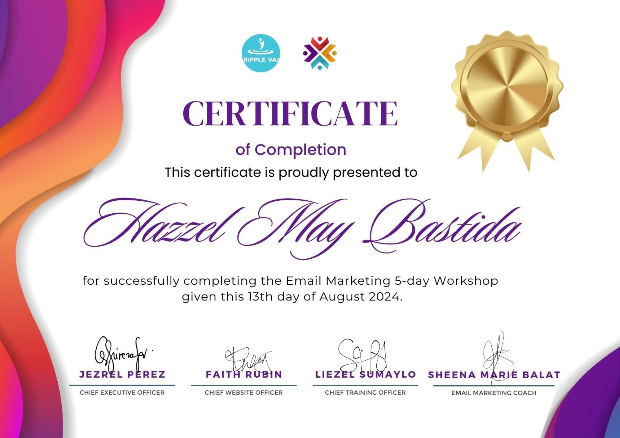Email Marketing Workshop certificate