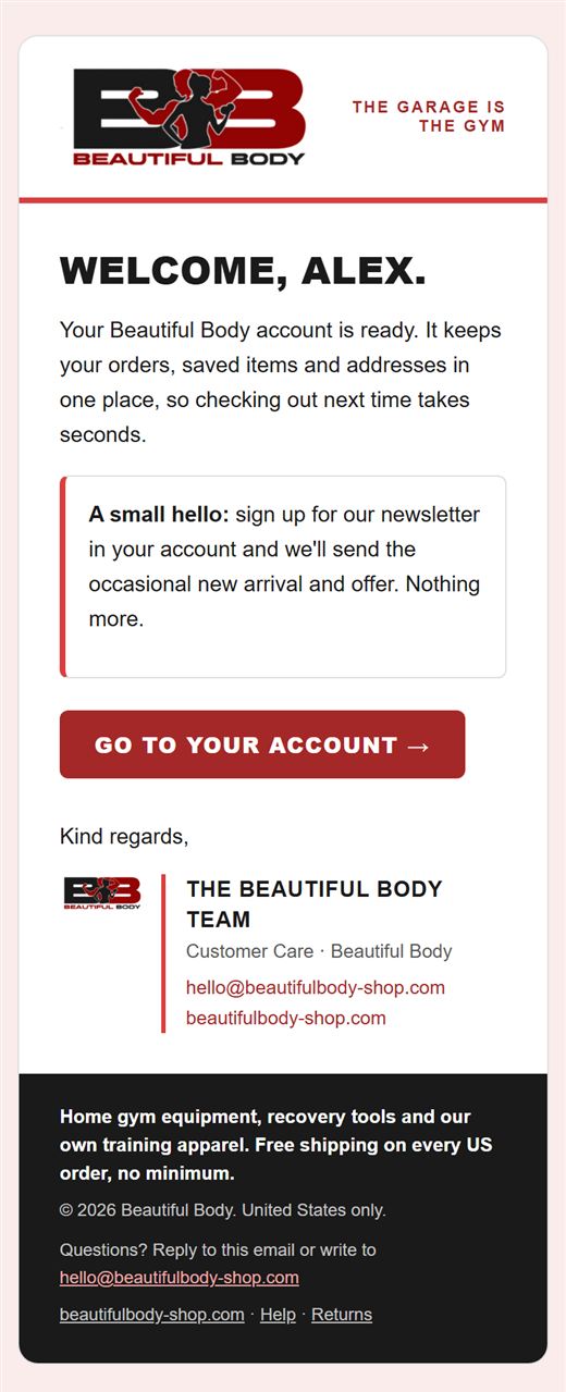 Beautiful Body welcome email